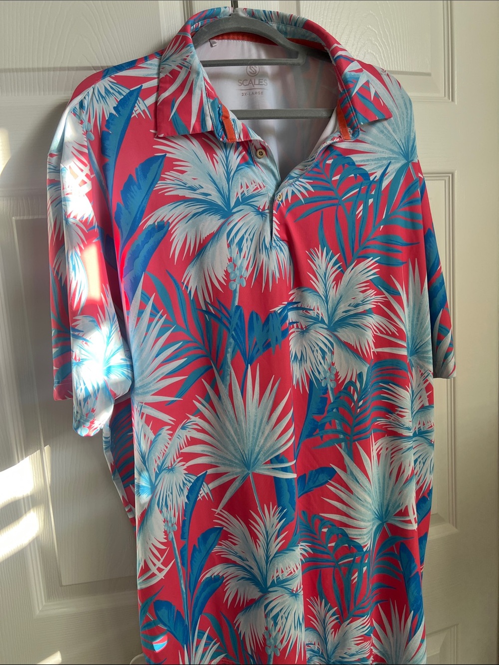 Men's Coral Tropical Print Polo Shirt by Scales